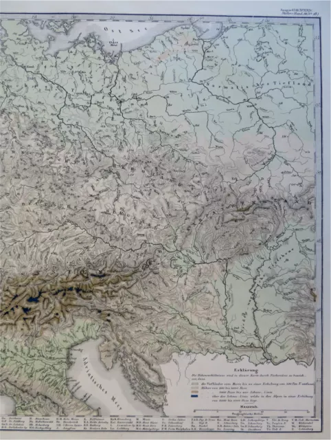 Rivers & Mountains of Germany Rhine Alps 1855 Stieler detailed topography map 3