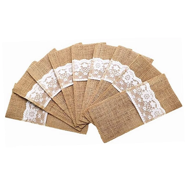 50 Piezas Hessian Rústico Navidad Decoración Boda Mesa Decoración Boda ParP3J7
