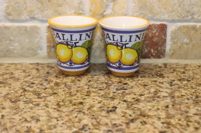 Pallini Limoncello SET OF TWO Shot Glasses Deruta Italy Hand Painted Pottery