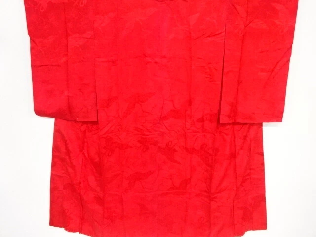 35880# Japanese Kimono / Antique Juban / Kinsha / Woven Pine & Crane