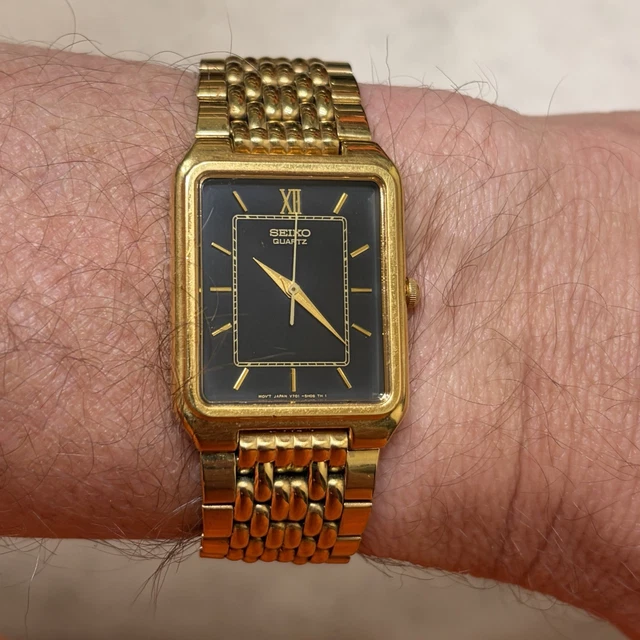 VINTAGE SEIKO TANK Gold Plated Black Dial V701-5J09 Quartz Watch New Battery $125.00 - PicClick VINTAGE SEIKO TANK Gold Plated Black Dial V701-5J09 Quartz Watch New Battery $125.00 - PicClick