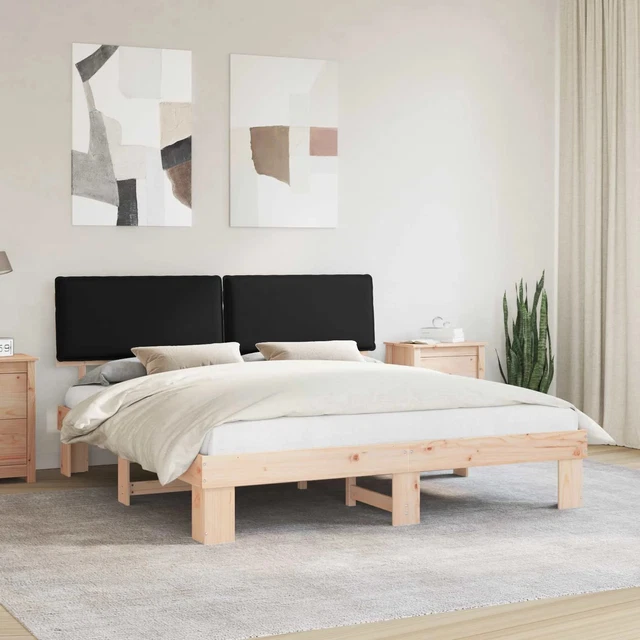 BED FRAME WITH Upholstered Headboard Black 180 x 200 cm vidaXL £258.37 ...
