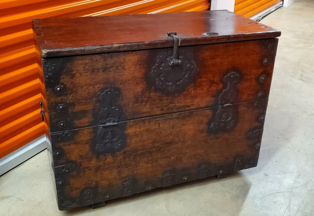 Huge Antique Korean Front-Opening Ships Money Chest Trunk Rare Find Bought Pusan