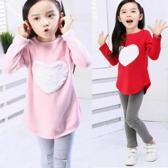 Toddler Baby Girls Heart Long Sleeve Tops Pants Headband Outfit Clothes Set 1-6Y