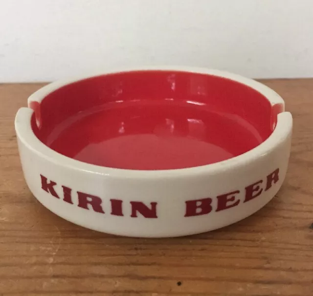 Vintage Sakura China Japan Kirin Beer Ad Red White Circular Ceramic Ash Tray