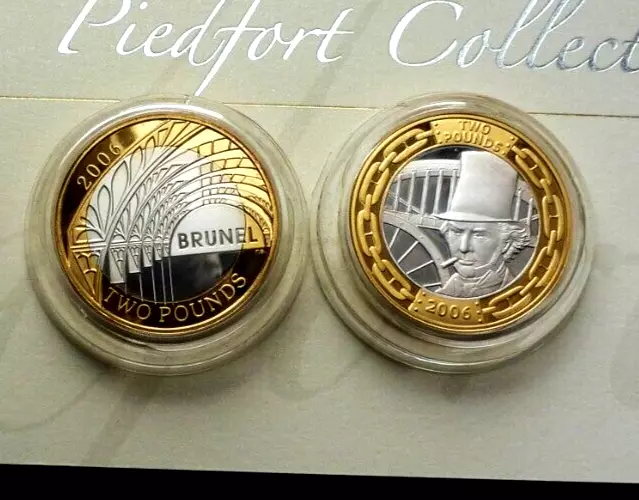 2 x 2006 £2 Silver Piedfort Coins ISAMBARD  BRUNEL. THE MAN & PADDINGTON STATION