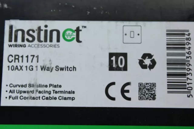 Crabtree Instinct CR1171 curved slimline plate white 1G 1 way light switch 10AX 3