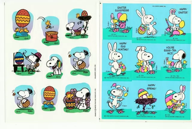 Vintage Hallmark Snoopy Peanuts Easter Stickers Two sheets 80's 90's
