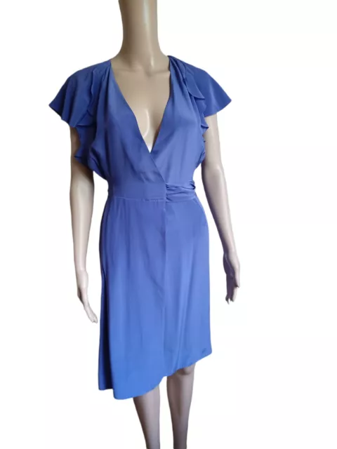 French Connection Womens Short Sleeve Purple Silk Wrap Dress Knee Length Size 0