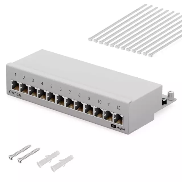 Cat6A Patchfeld 12-Port Patchpanel RJ45 geschirmt Desktop Aufputz 10GB LAN Cat 6