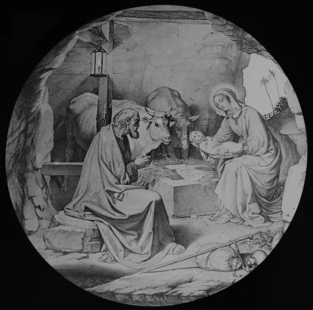 JESUS IN THE MANGER C1900 Magic Lantern Slide CHRISTIAN RELIGION BIRTH OF CHRIST