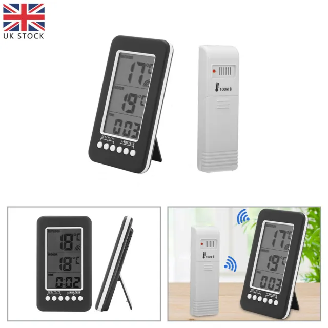 Indoor Outdoor Wireless Humidity Meter Digital LCD Thermometer Hygrometer Clock