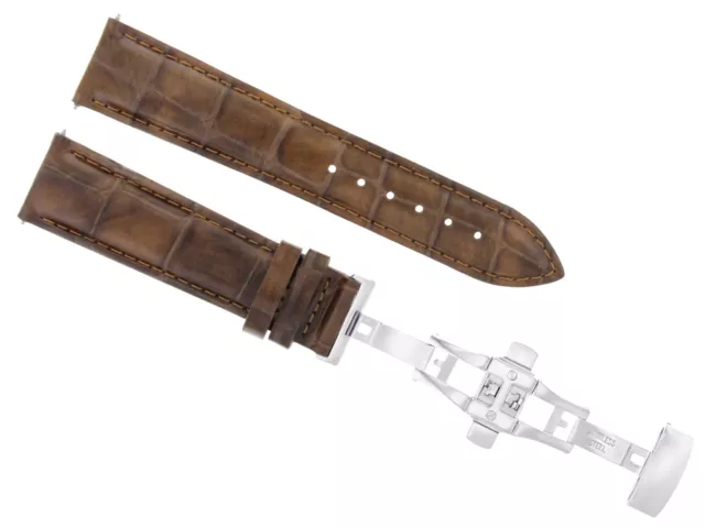 18Mm Leather Watch Band Strap Deployment Clasp Buckle For Bulova Light Brown