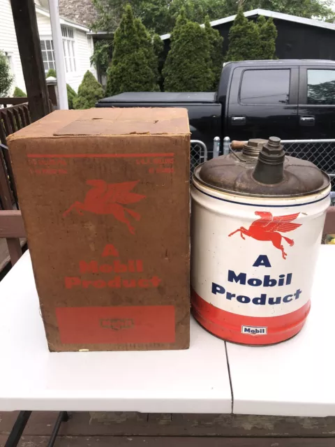 Mobil Lubrite 5 Gallon Motor Oil Can With Original Box Mobil Lubrite 5 Gallon Motor Oil Can With Original Box
