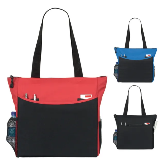 Ladies Large Zipped Shopping Shoulder Tote Bag with mesh bottle pocket Red/Black