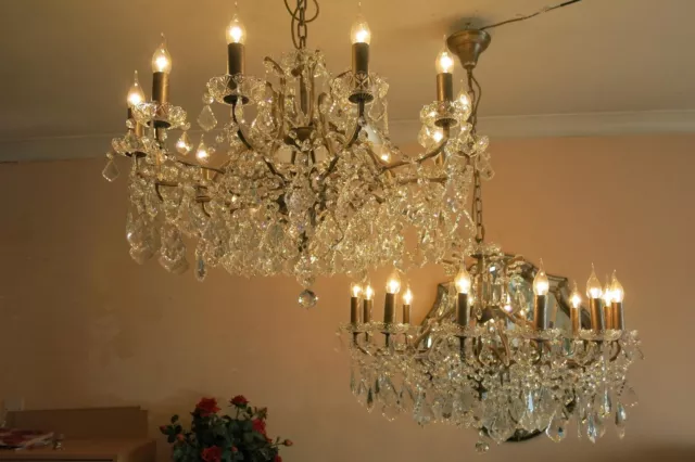 Pair Of ABSOLUTELY STUNNING <3 FOOT Wide Crystal Chandeliers