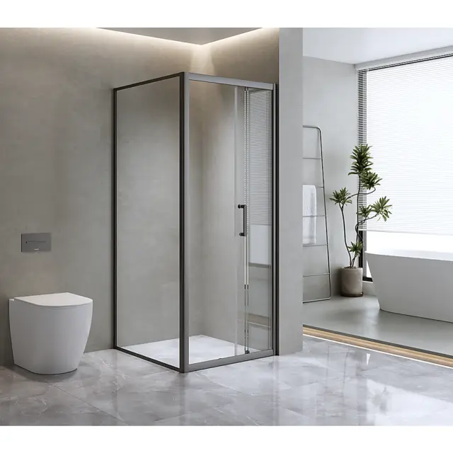 40mm Adjustable Contemporary Corner Sliding Black Shower Screen 90x80cm