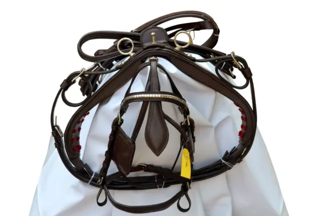Leather Cart Driving Harness Brown Color, Brass Fitting All Size
