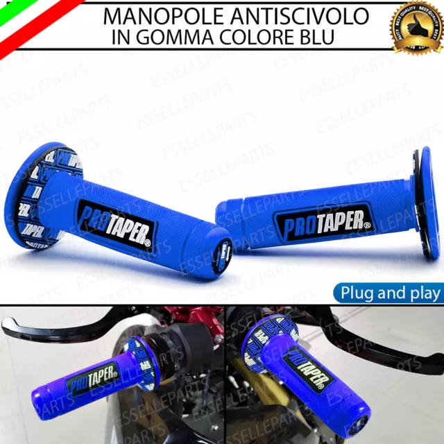 Manopole Manubrio Moto Cross Motocross Mini Bike Lem Blu Gomma Antiscivolo