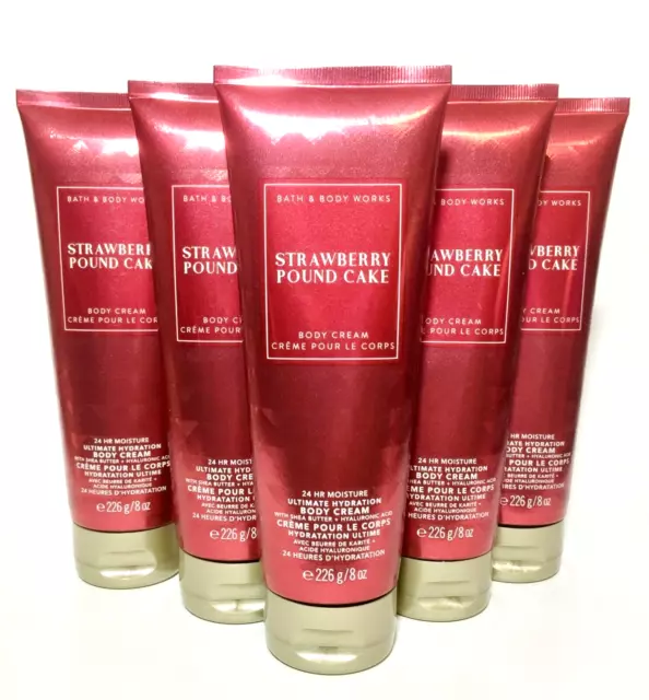 Bath & Body Works STRAWBERRY POUND CAKE Body Cream 8 oz - NWT  Lot of 5
