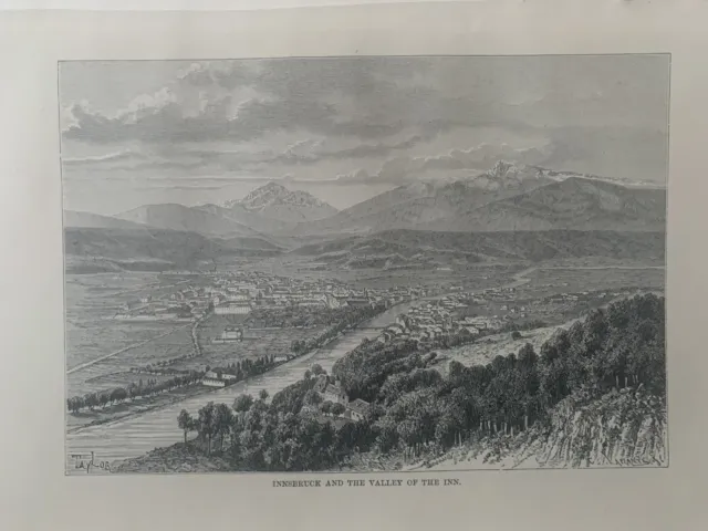 1875 Blick auf Innsbruck Am Inn, Österreich Original Antik Druck