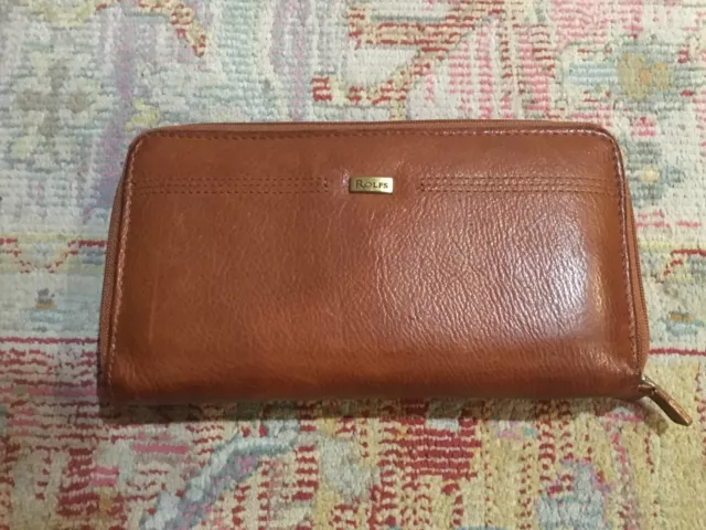 Vintage  ROLFS  Leather Tall Credit Card Bifold Wallet Brown