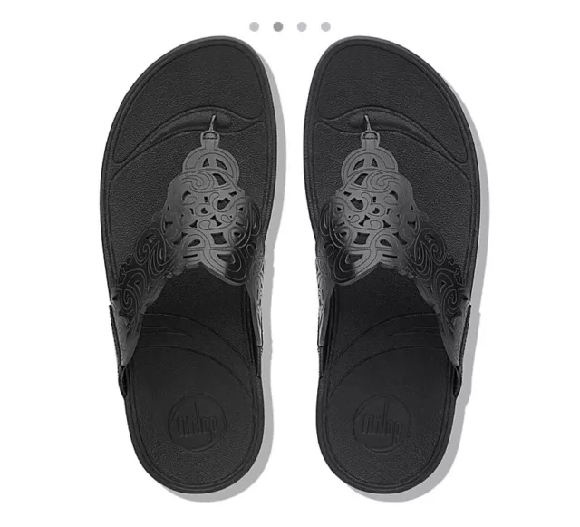 Fitflop Uk 4 US 6 Black FLORA  Leather Toe-Post Sandals Slip On Slides Summer