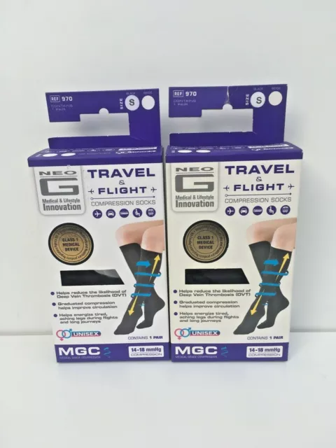 2XNeo G - Travel & Flight Compression Socks - Black Size Small Shoe Size 2 - 4UK