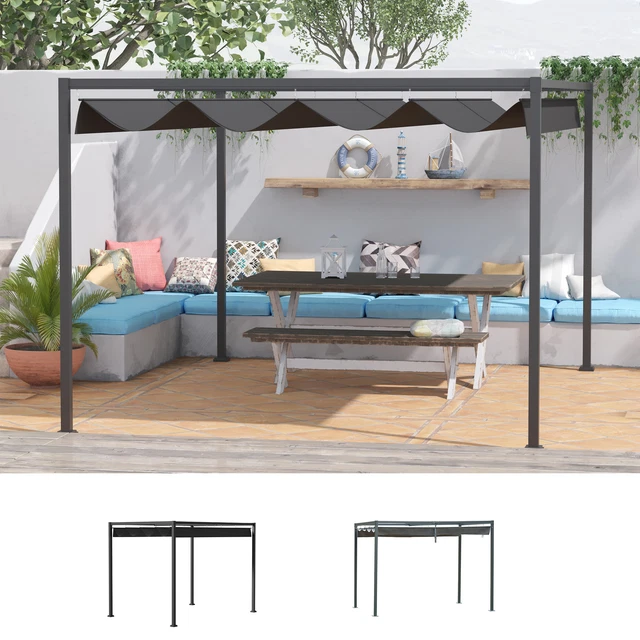 METAL PERGOLA GAZEBO Patio Sun Shelter Retractable Canopy £199.99