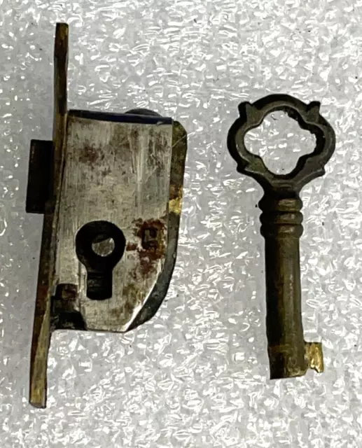 Antique Bracket Clock Door Lock & Key 1/2" Wide 1 1/2" High