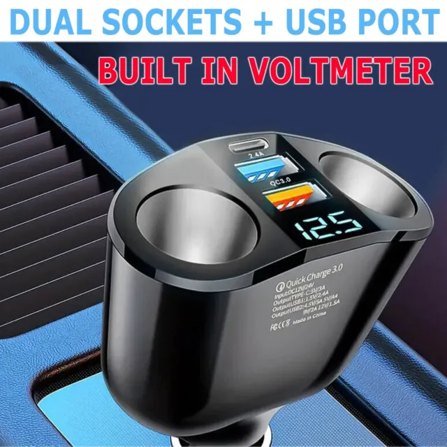 2 Way Car Cigarette Lighter Socket Splitter Dual USB Charger Power Adapter LED