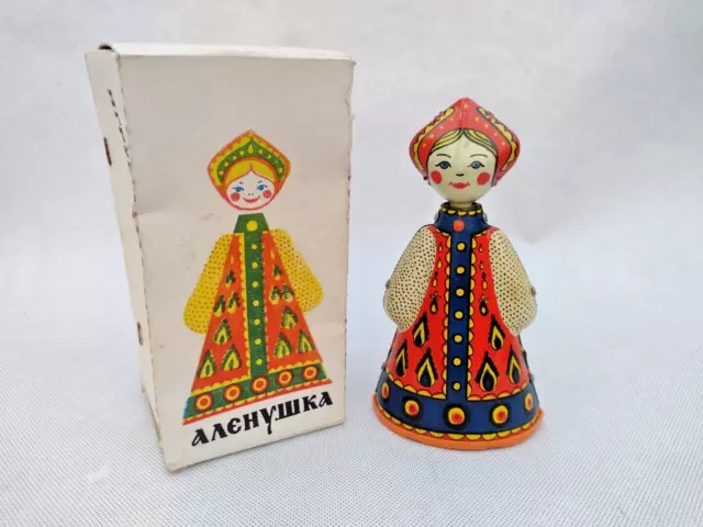 Tin Plate Russian Doll Vintage Clockwork Walking Doll 16 cm high made in Russia