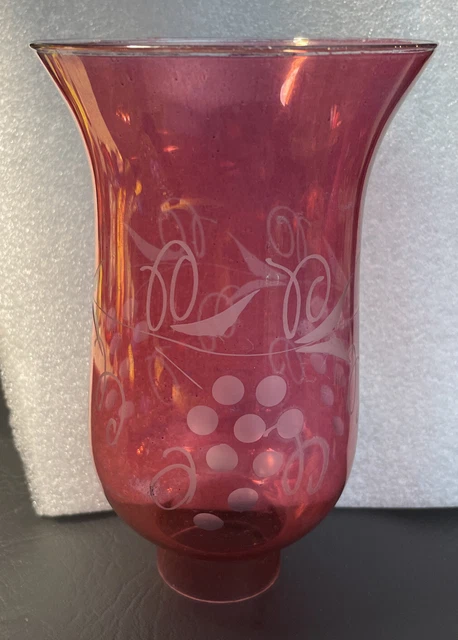 Cranberry Grapes Glass Hurricane Lamp Shade Chandelier Light, 3 1/2"x6 1/2"