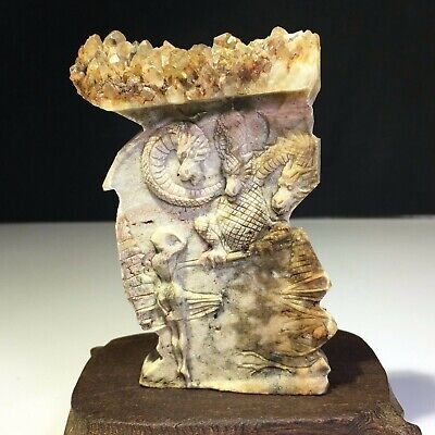 Natural crystal quartz cluster mineral specimen, hand carved，Dragon