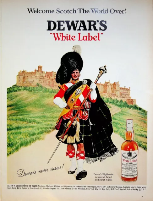 1968 Dewar's White Label Scotch Whiskey Vintage Print Ad Scotland Castle Kilt