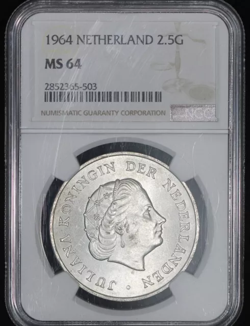 1964 2.5 Gulden - Netherlands - NGC MS-64                              TQ1870/UN