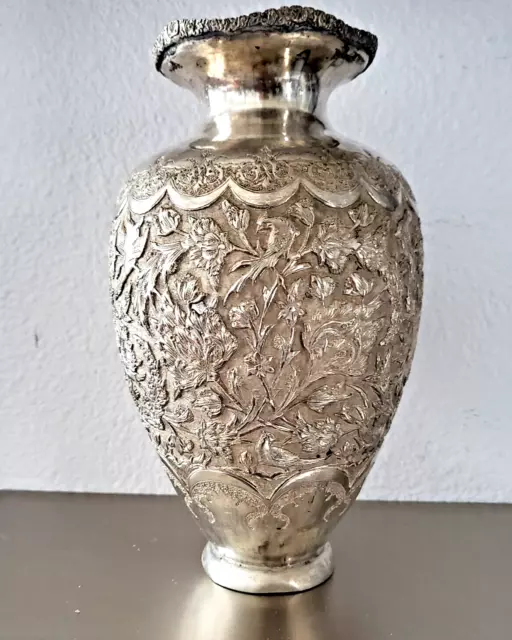 Large Original Middle Eastern Solid Silver Vase 3D Design
