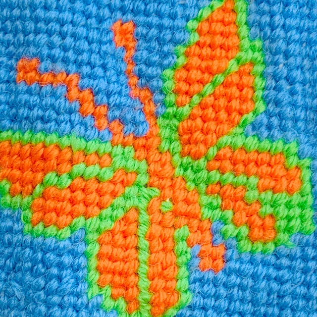 Orange and Green Butterfly Blue Finished Needlepoint Vintage Handmade Coin Purse