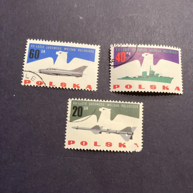 Polen 3 Briefmarken gestempelt „XX-Lecie Ludowego Wojska Polskiego“
