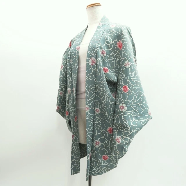9280E5 Silk Vintage Japanese Kimono Haori Jacket Flower Shibori