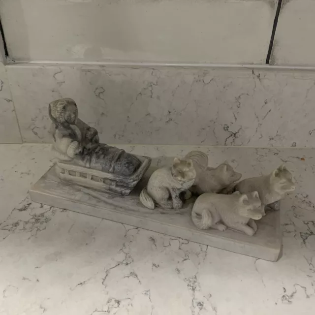 Vintage Original Carving Inuit Sledge And Dog Ornament Figurine