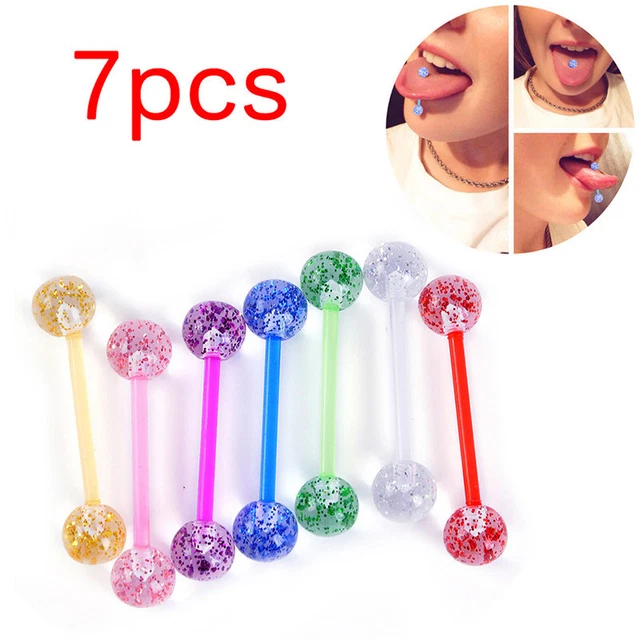 7pcs/lot Glitter Bar Tongue Rings Body Piercing Jewelry Tounge Bars Gif.go