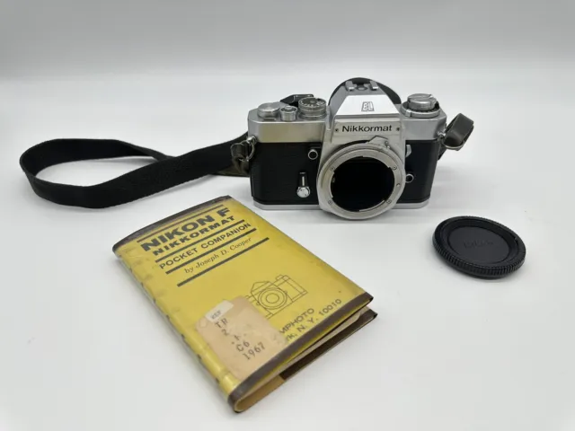 Vintage Nikkormat EL 35mm Film Camera Body And Strap w/ Nikkormat Pocket Manual