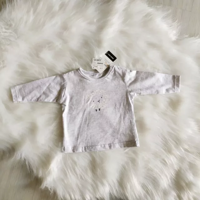 Tee-shirt manches longues bébé 3 mois mixte garçon fille gris clair motif mouton