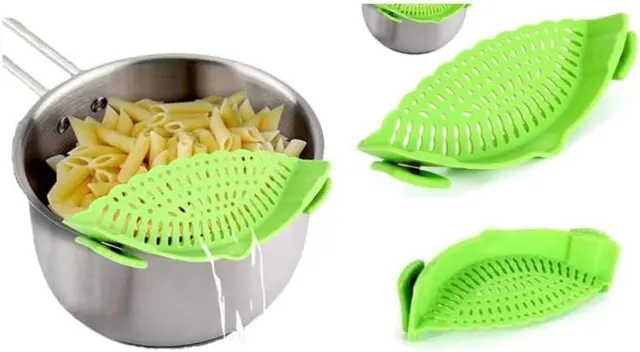 Colador de ollas de silicona ENDEOO colador de pasta, colador verde ajustable con clip