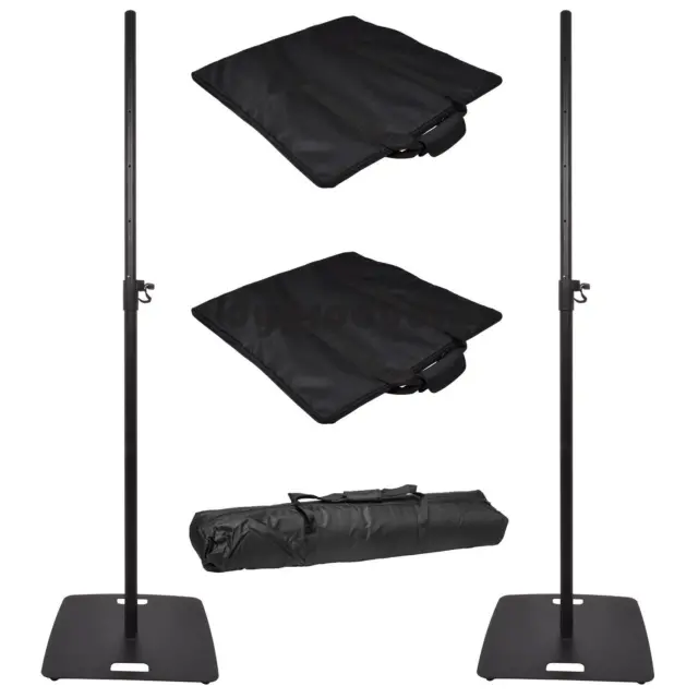 2 x QTX Speaker Stand Black with Square Base with Carry Bags DJ Disco Stage