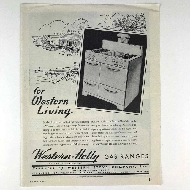 WESTERN HOLLY GAS Ranges for Western Living Stove Photo Print Magazine