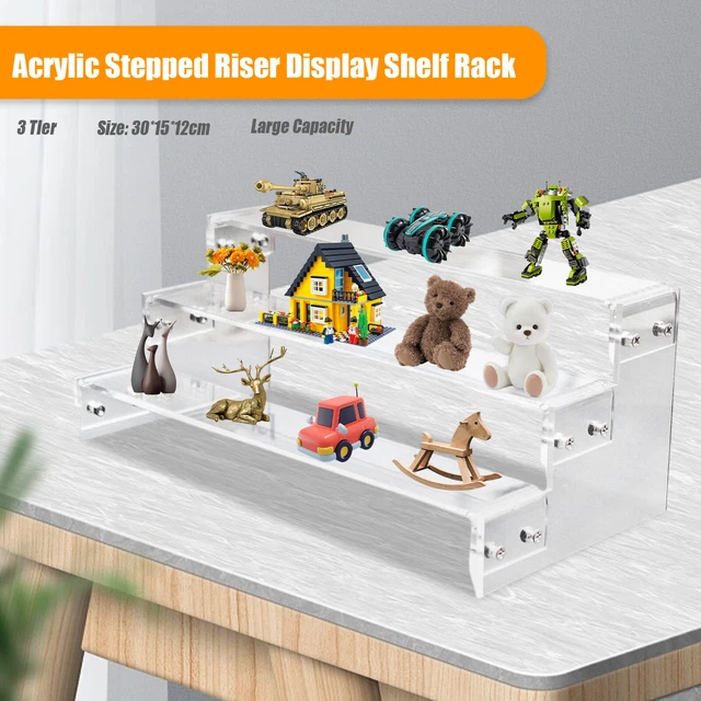 Acrylic Stepped Display Stand Transparent Rack Jewelry Holder 3 Tier Riser Rack