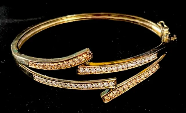 Danecraft Sterling Silver Gold Plated Clear & Yellow CZ Hinged Bangle Bracelet