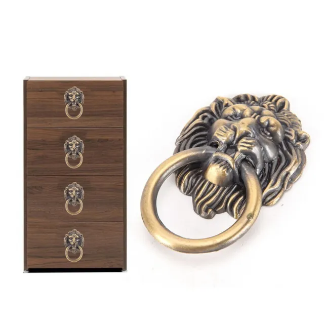Vintage Bronze Lion Head Door Handles Cabinet Dresser Drawer Pulls Ring Hardware